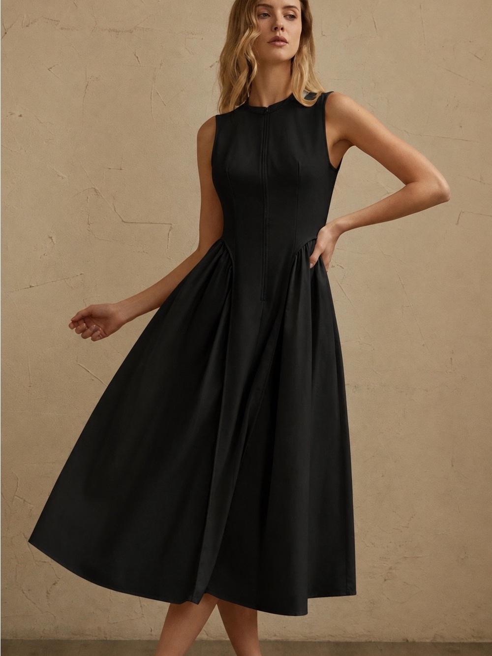 Commense Black Sleeveless Midi Dress